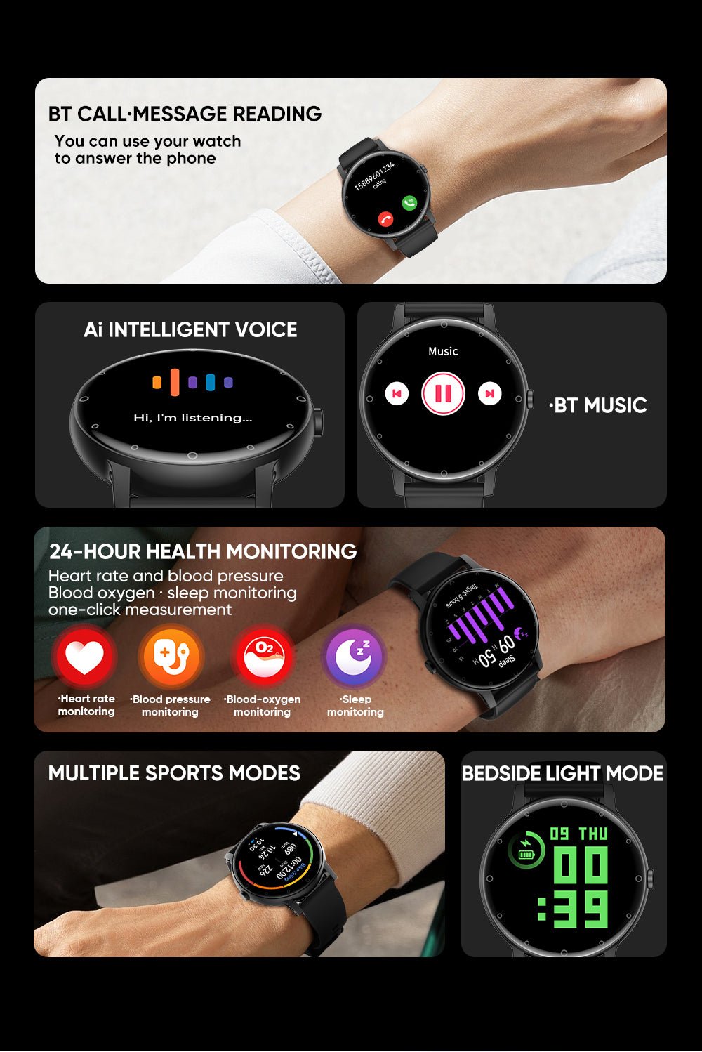 S88 Smart Watch – Heart Rate, Blood Sugar & Sleep Tracker, Waterproof, Multi-Color - 图片 2