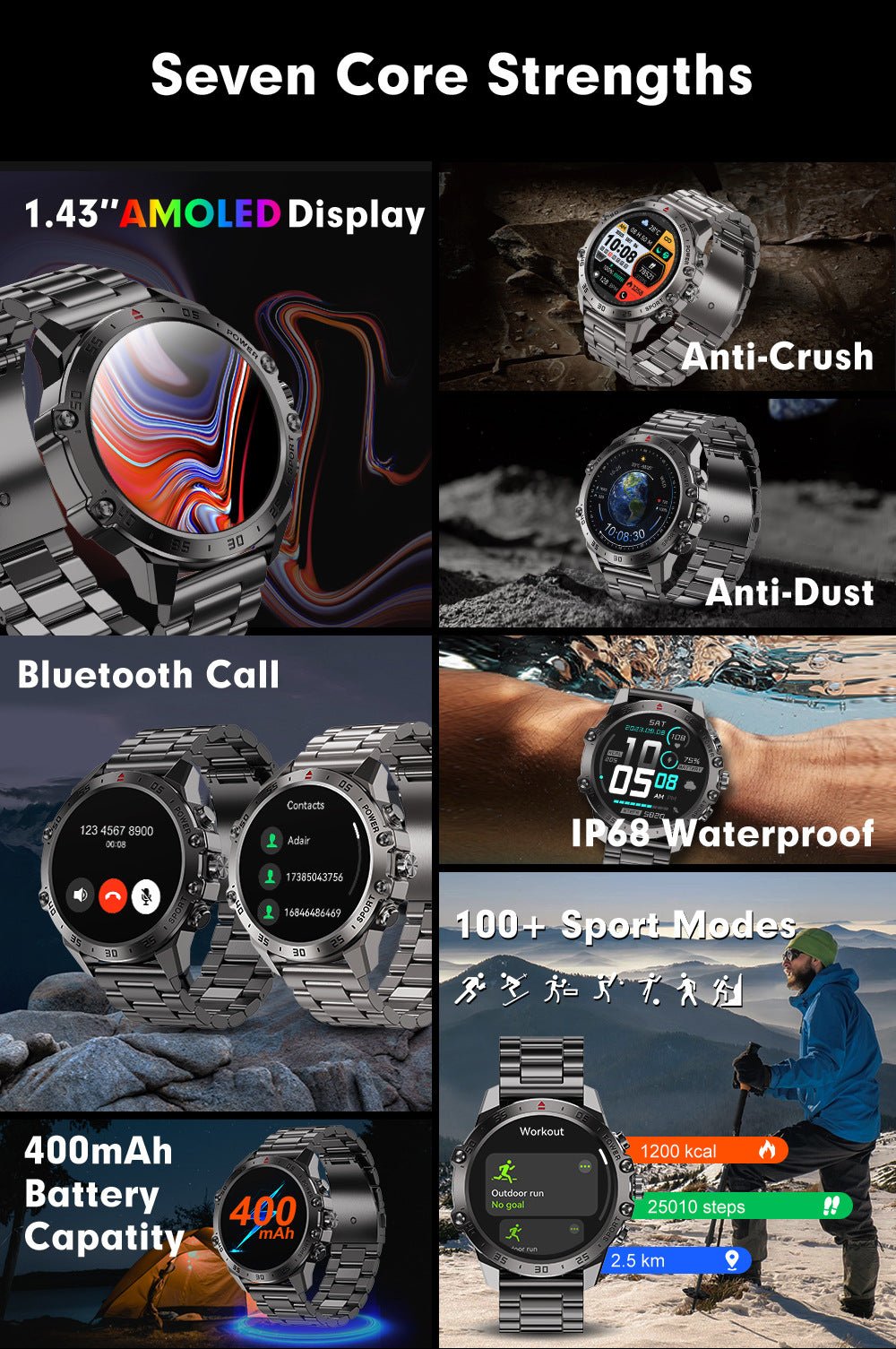 J57 Smart Watch – AMOLED Display, Bluetooth Calling, Heart Rate & Blood Oxygen Monitor, IP68 Waterproof Sports Fitness Tracker - 图片 11