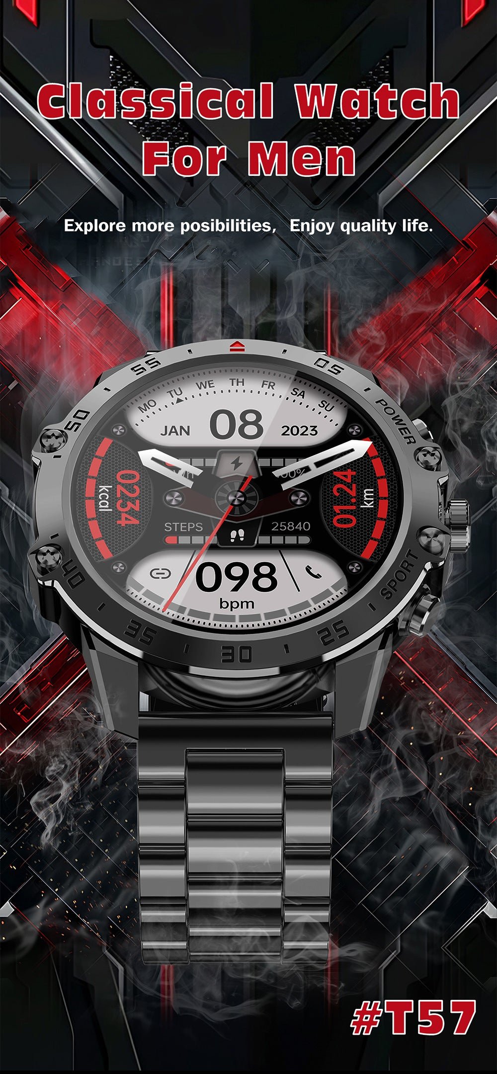 J57 Smart Watch – AMOLED Display, Bluetooth Calling, Heart Rate & Blood Oxygen Monitor, IP68 Waterproof Sports Fitness Tracker - 图片 10