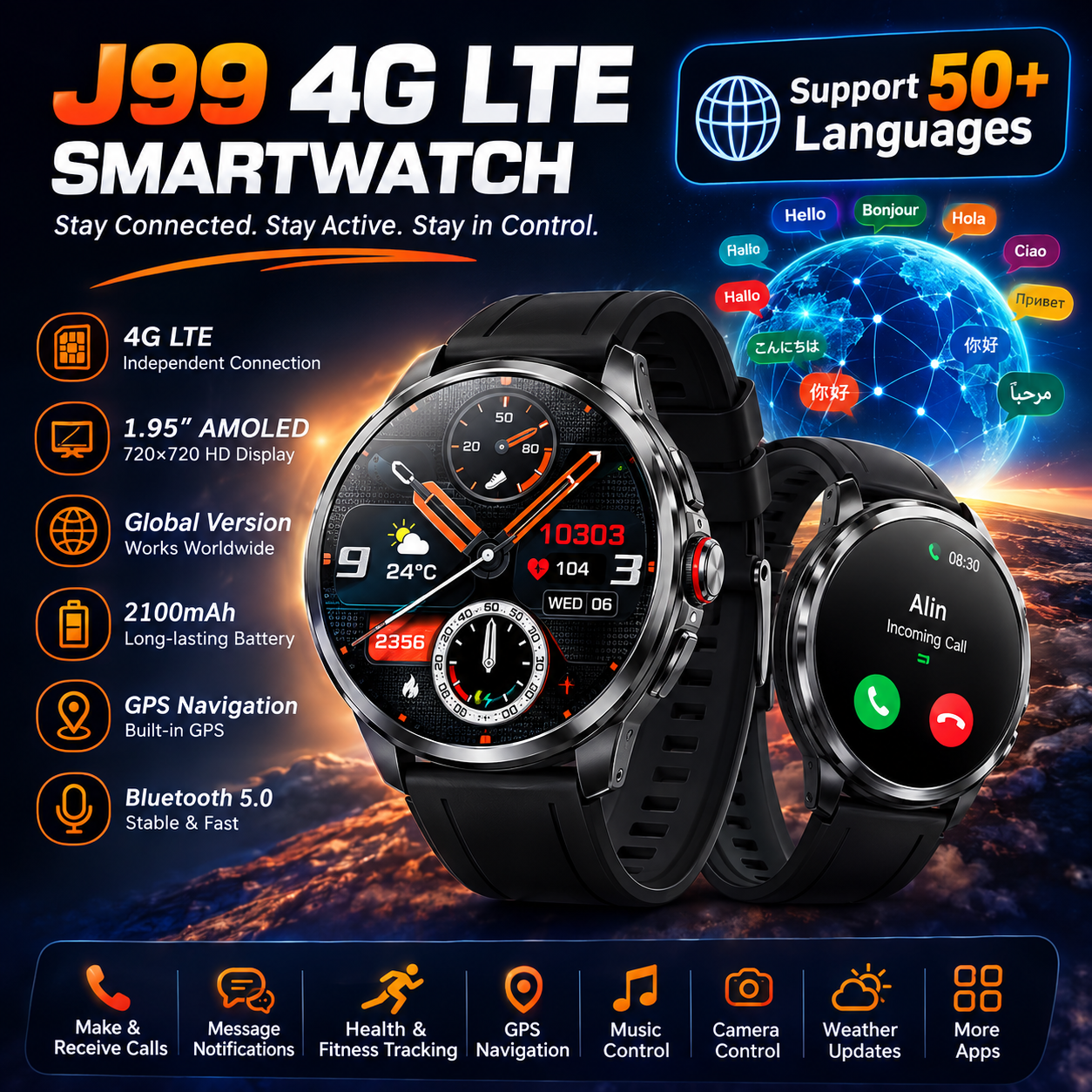 J99 4G LTE Smartwatch – Dual OS, AMOLED Display & GPS - 图片 2
