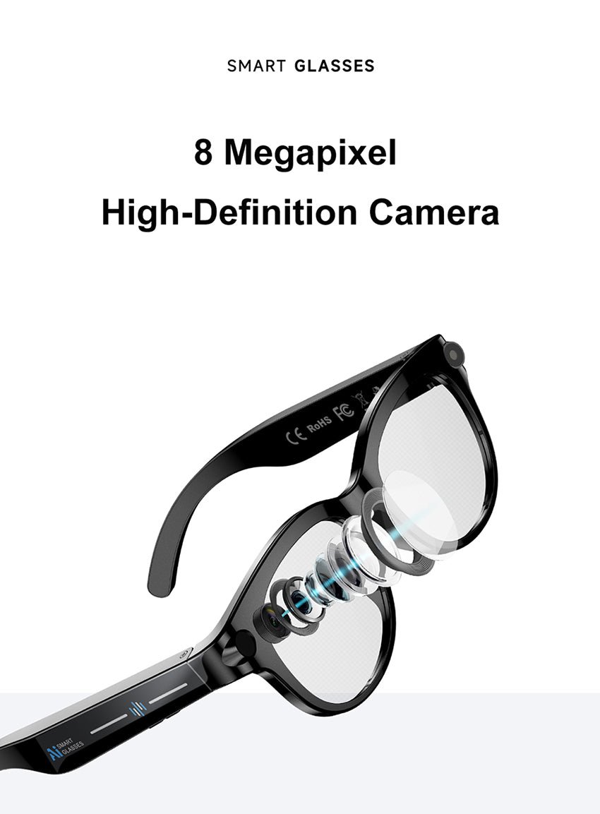 AI Smart Glasses – Built-In Camera, Open-Ear Audio & AI Assistant, Bluetooth, Black/White - 图片 4
