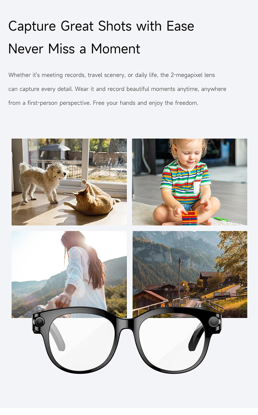 AI Smart Glasses – Built-In Camera, Open-Ear Audio & AI Assistant, Bluetooth, Black/White - 图片 6