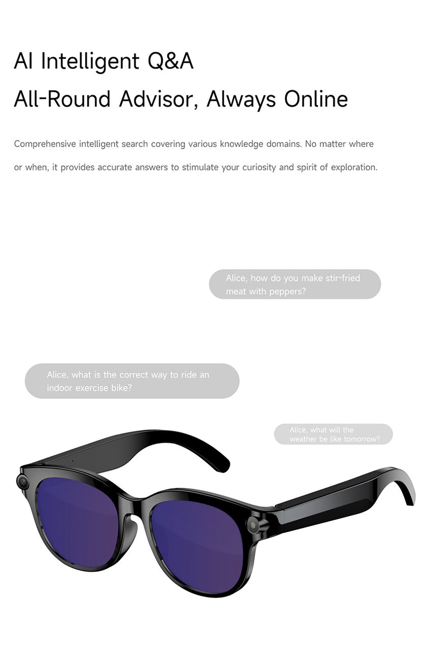 AI Smart Glasses – Built-In Camera, Open-Ear Audio & AI Assistant, Bluetooth, Black/White - 图片 8