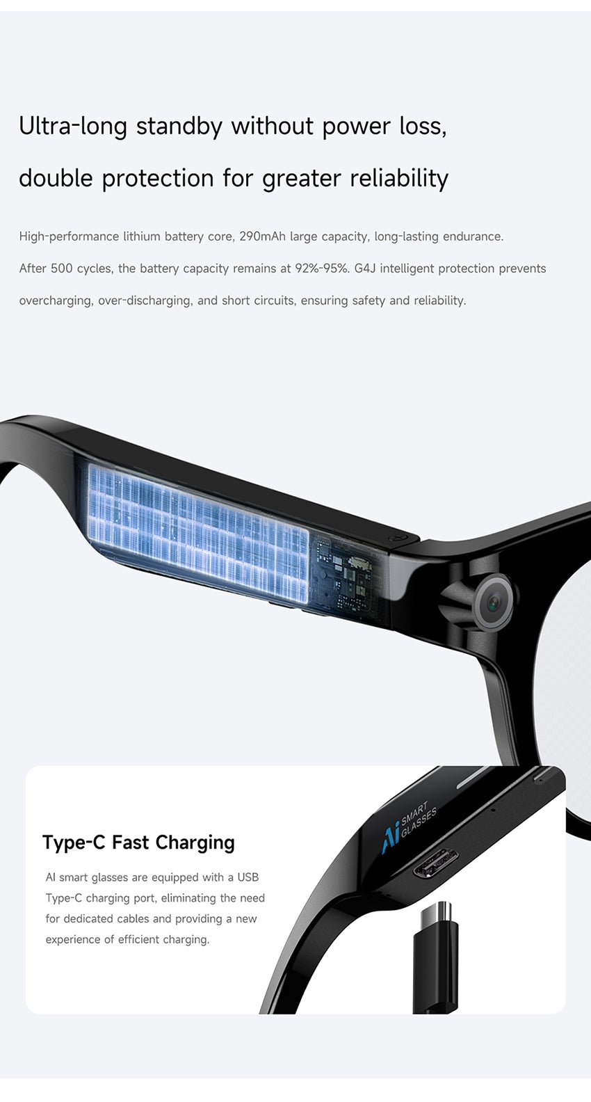 AI Smart Glasses – Built-In Camera, Open-Ear Audio & AI Assistant, Bluetooth, Black/White - 图片 9